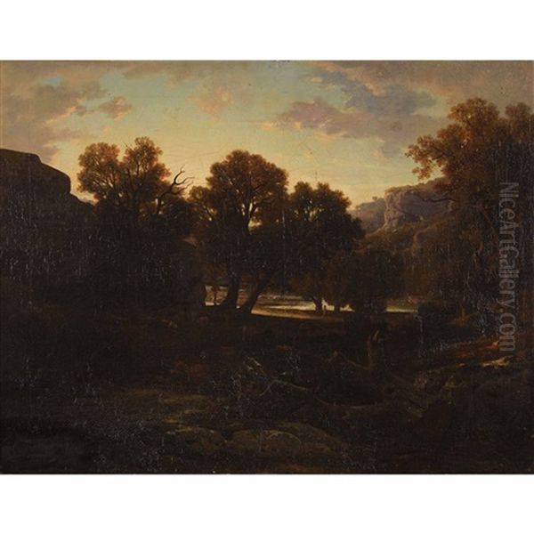 Landschaft Mit Waldarbeiter Oil Painting by Antoine Claude Ponthus-Cinier