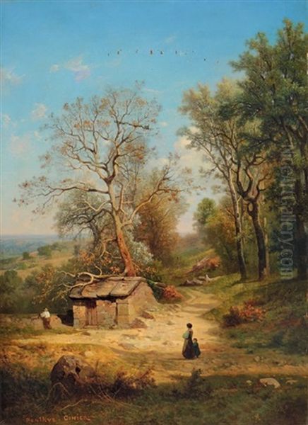 Paysage Aux Bergeres Oil Painting by Antoine Claude Ponthus-Cinier