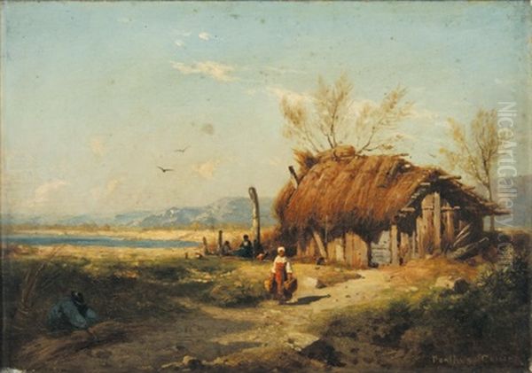 Chaumiere En Bord De Mer Oil Painting by Antoine Claude Ponthus-Cinier