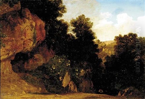 Cliffside Landscape Oil Painting by Antoine Claude Ponthus-Cinier