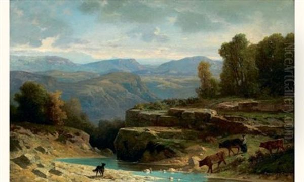 Paysage Oil Painting by Antoine Claude Ponthus-Cinier