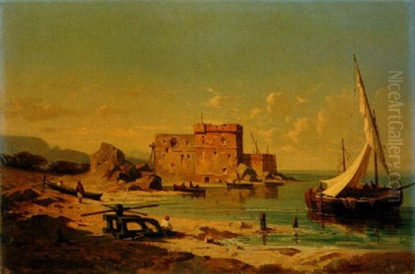 Pecheurs Sur La Cote Napolitaine Oil Painting by Antoine Claude Ponthus-Cinier