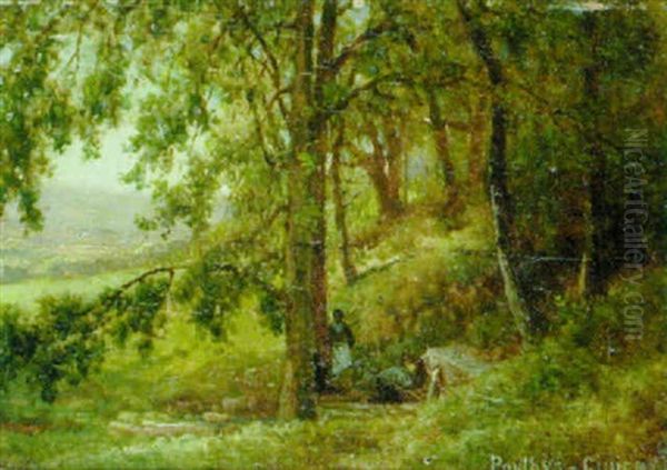 Fontaine Sainte Marcon A Chaponost Oil Painting by Antoine Claude Ponthus-Cinier