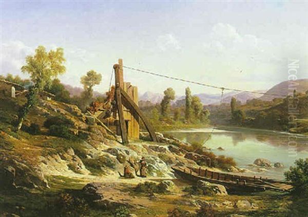 Passage Sur La Riviere Oil Painting by Antoine Claude Ponthus-Cinier