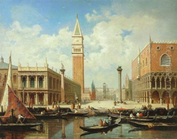 Piazzetta A Venise Oil Painting by Antoine Claude Ponthus-Cinier