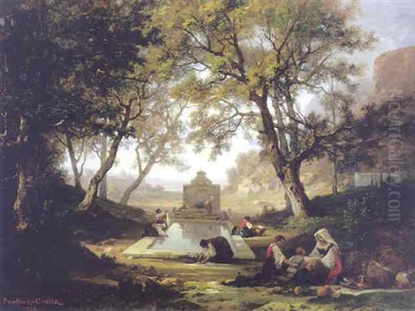 Paysage Italien, Lavandieres Oil Painting by Antoine Claude Ponthus-Cinier