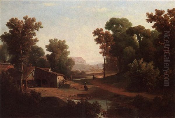 Forest Dwellings Oil Painting by Antoine Claude Ponthus-Cinier