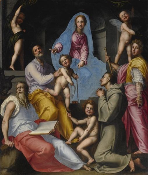 Sacra Conversazione, With The Holy Family, Saints John The Baptist, John The Evangelist, Francis Of Assisi And James The Greater Oil Painting by  Pontormo