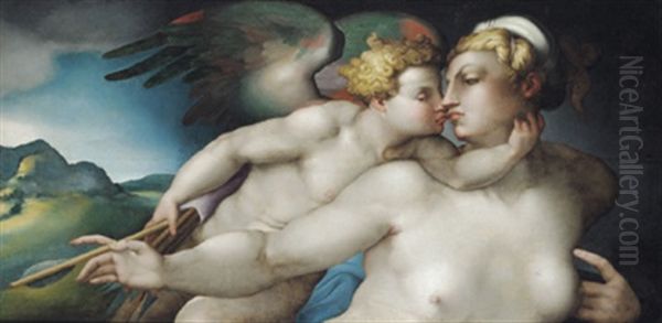 Venere E Cupido: Venus Und Amor Oil Painting by  Pontormo