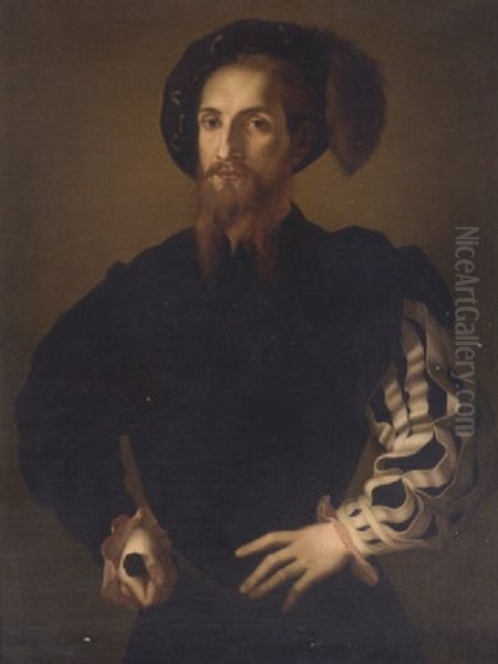 Portrait Of A Gentleman In A Plumed Hat, A Sword In His Right Hand by  Pontormo