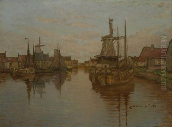 Hollandische Stadt Mit Segelbooten Oil Painting by Ferdinand Bohmer-Fest