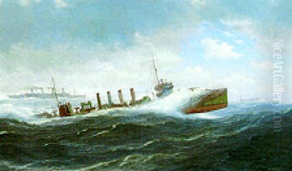 A Destroyer In Rough Seas Oil Painting by Burnell Poole