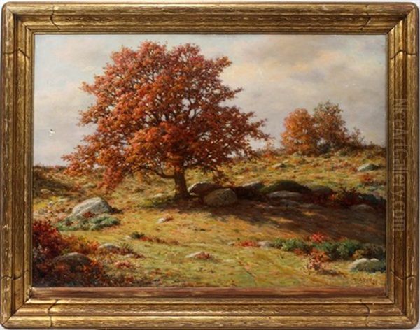 Fall Landscape With Low Tree Oil Painting by E.A. Poole