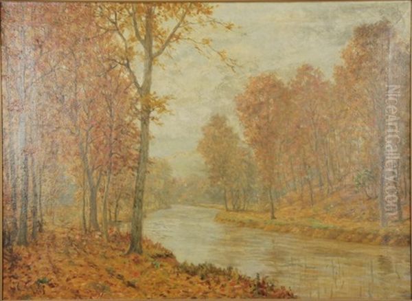 Fall Landscape With Stream Oil Painting by Eugene Alonzo Poole