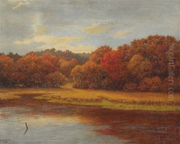 Autumnal Riverside Landscape Oil Painting by Eugene Alonzo Poole