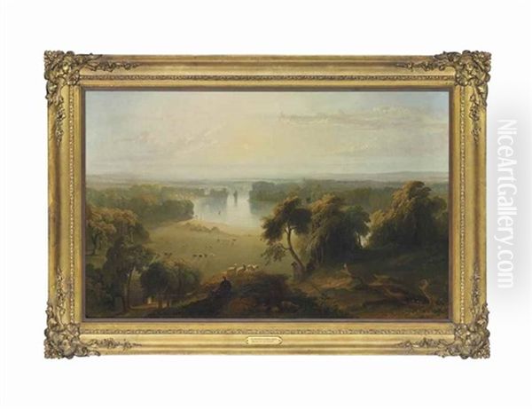 View Of The Thames, From Richmond Hill, Towards Ham Oil Painting by James Poole