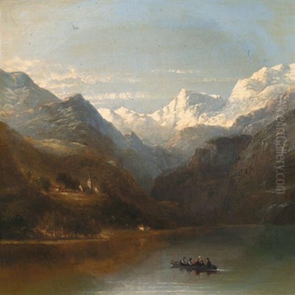 Uberfuhr Am Gebirgssee Oil Painting by James Poole