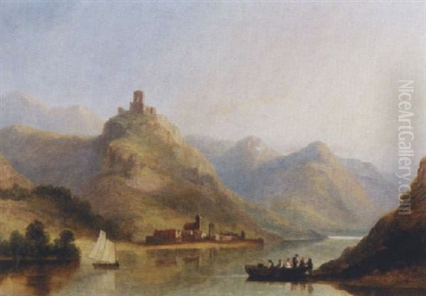 Gutenfels On The Rhine Oil Painting by James Poole