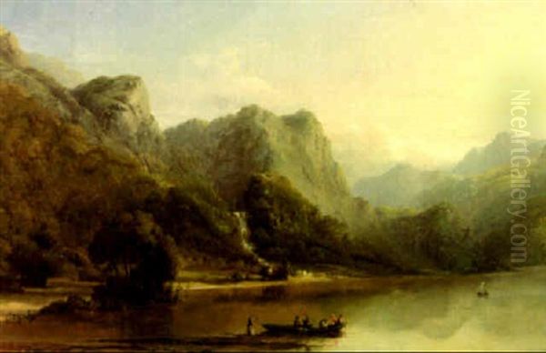 The Head Of Derwent Water With The Fall Of Lowdore Oil Painting by James Poole