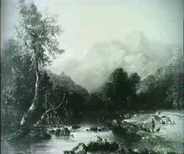 A Highland River Landscape Oil Painting by James Poole