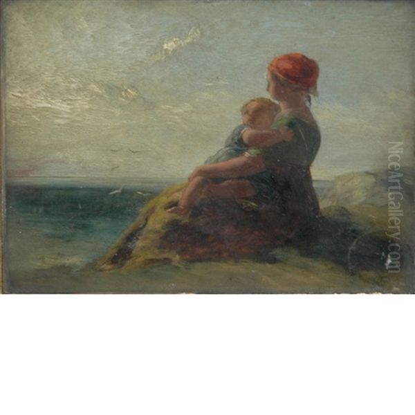 Mother And Child By The Sea by Paul Falconer Poole