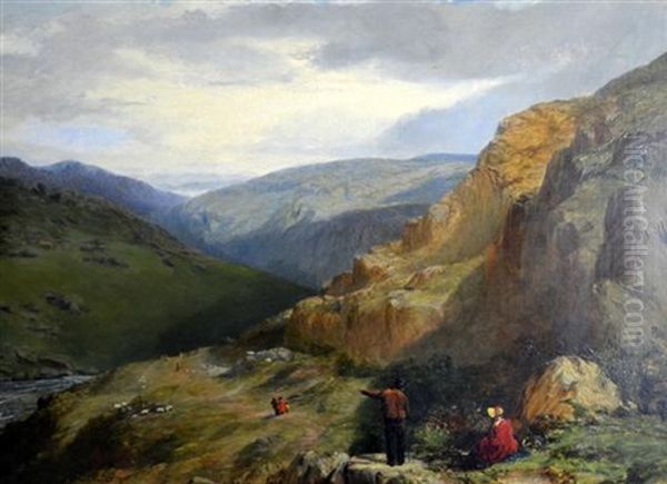 Scottish Mountain Landscape With Figures Oil Painting by Paul Falconer Poole