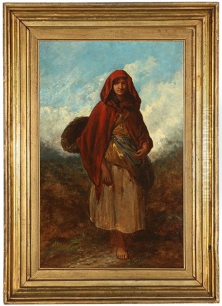 Portrait Of A Woman In A Red Cape Oil Painting by Paul Falconer Poole