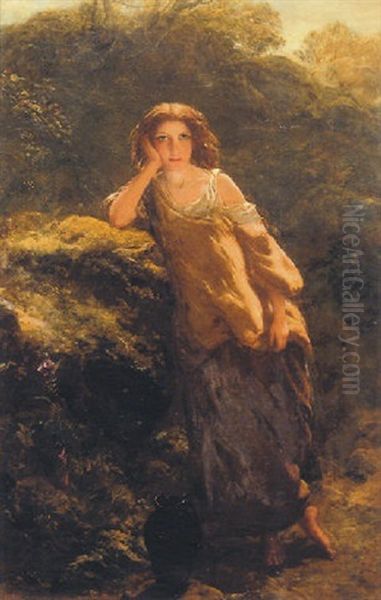 A Young Girl Resting By A Stream Oil Painting by Paul Falconer Poole