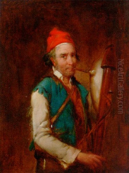 A Man Playing Bagpipes Oil Painting by Paul Falconer Poole