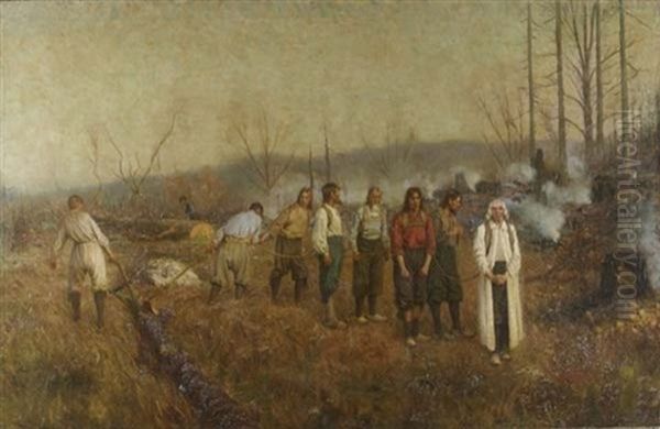 Ploughing Of The Ephrata Brethren - Another Story In The Settlement Of Pennsylvania Oil Painting by Henry Rankin Poore