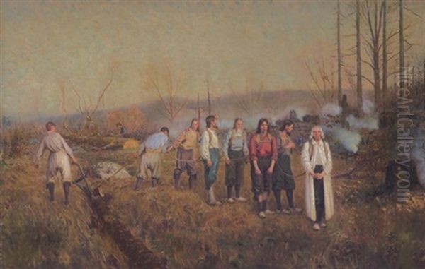 Ploughing Of The Ephrata Brethren Oil Painting by Henry Rankin Poore