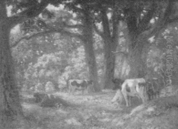 Cows At The Edge Of The Woods Oil Painting by Henry Rankin Poore