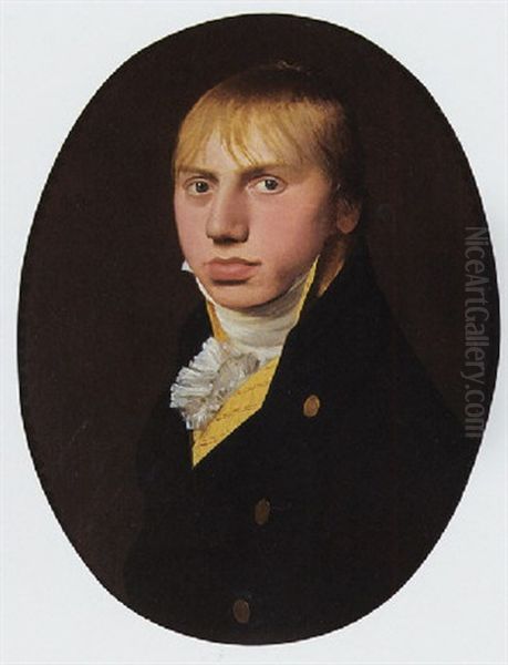 A Portrait Of A Young Man Wearing A Yellow Coat With A Black Overcoat And White Chemise Oil Painting by Albert Jacob van der Poort