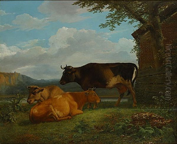 Koeien Oil Painting by Hendrik Josef Franciscus van der Poorten