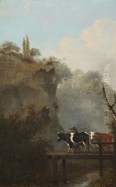 Le Passage Du Pont Oil Painting by Hendrik Josef Franciscus van der Poorten