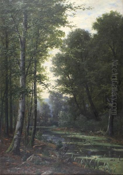 Rohrender Hirsch Am Waldbach Oil Painting by Jacobus Johannes Van Poorten