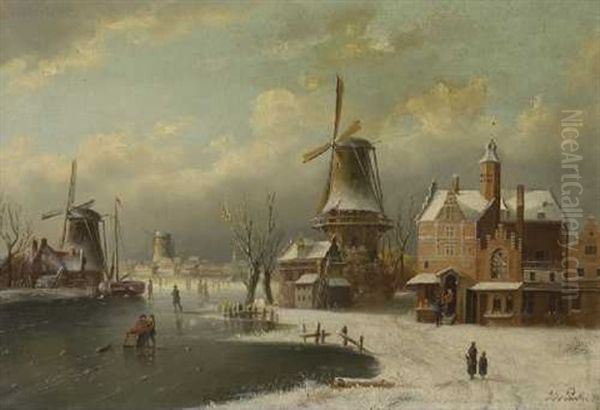 Winterlandschaften (diptych) Oil Painting by Jacobus Johannes Van Poorten