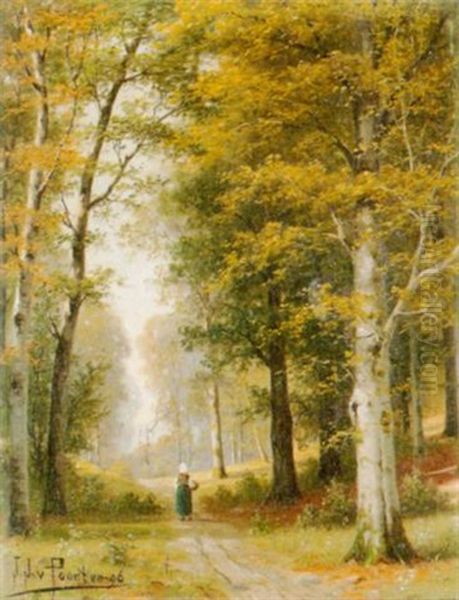 Sonnige Waldlandschaft Mit Einer Bauerin Oil Painting by Jacobus Johannes Van Poorten