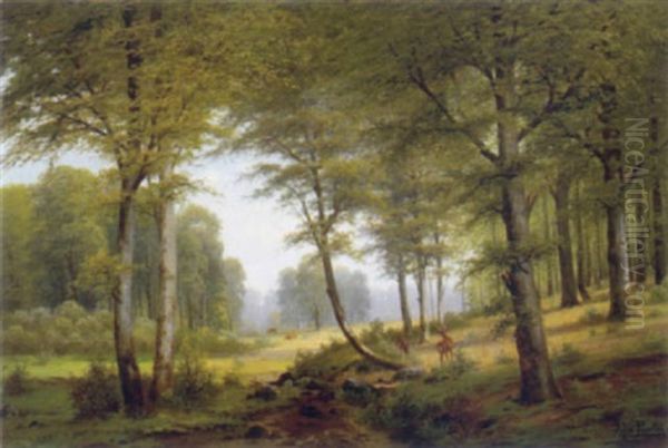 Rehe Auf Der Waldlichtung Oil Painting by Jacobus Johannes Van Poorten