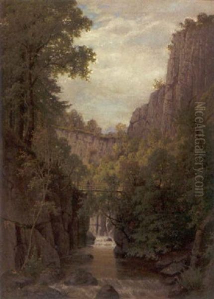 Felsenschlucht Mit Spaziergangern Oil Painting by Jacobus Johannes Van Poorten