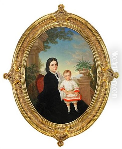 Portrait Of A Mother And Child Oil Painting by Karl August Poorten