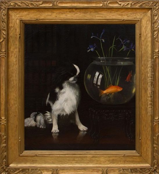 Japanese Chin And Goldfish Oil Painting by Alexander Pope