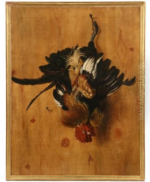 Trompe L'oeil Still Life With Game Bird On Plank Wall Oil Painting by Alexander Pope