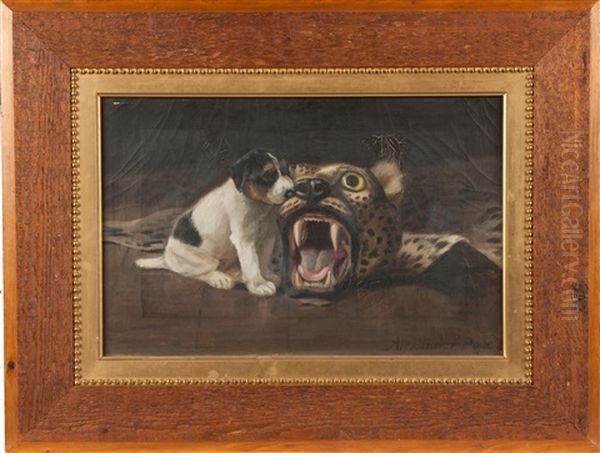 Dog With Leopard Rug Oil Painting by Alexander Pope