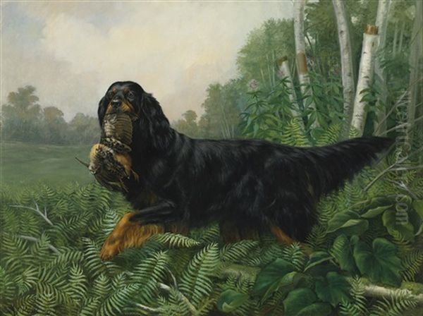 Gordon Setter In A Landscape Oil Painting by Alexander Pope