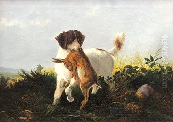 Hunting Dog With Rabbit Oil Painting by Alexander Pope