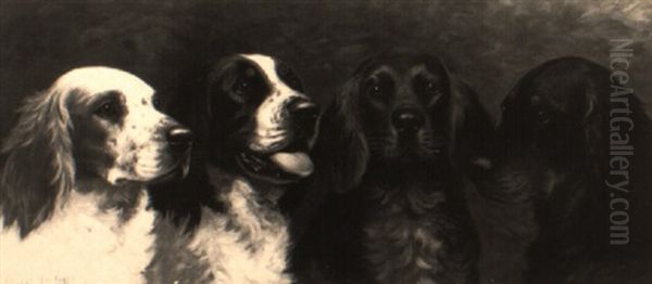 A Portrait Of Four Setters Oil Painting by Alexander Pope