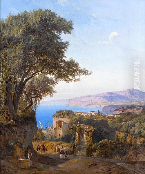 At The Fountain, Sorrento Oil Painting by Ludwig Franz Karl Bohnstedt