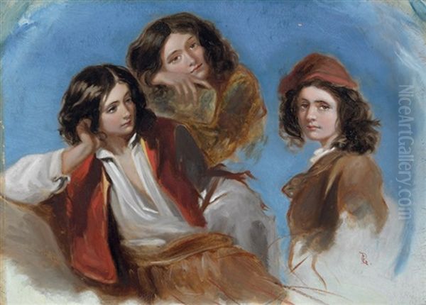 Three Italian Youths (study) Oil Painting by Gustav Pope