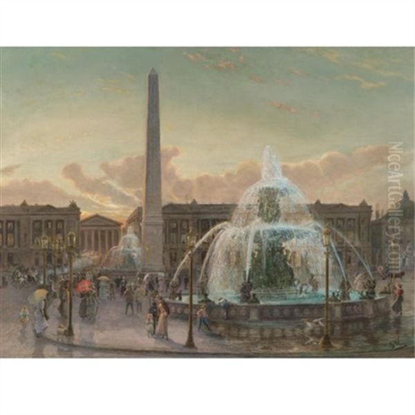 Place De La Concorde, Paris Oil Painting by Gustav Pope